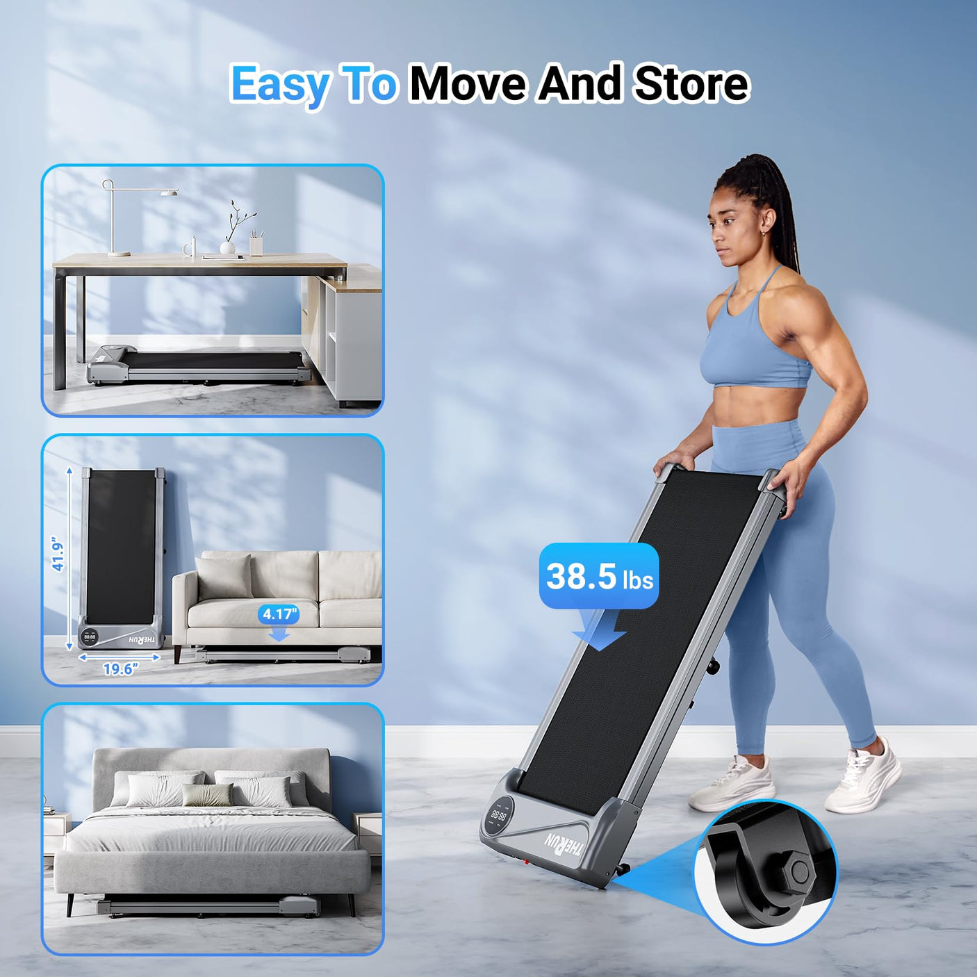 THERUN Walking Pad Treadmill Under Desk, Portable Mini Treadmill for Home/Office, Walking Pad Machine with 2.5HP and 265 lbs Weight Capacity Remote Control LED Display