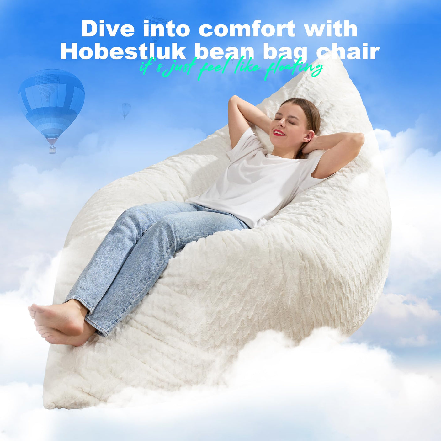 Hobestluk 3 in 1 Bean Bag Chair Giant Bean Bag Chairs Convertible Bean Bag Floor Cushion with Machine Washable Cover, Beanbag Chairs for Adult (Dark Grey)