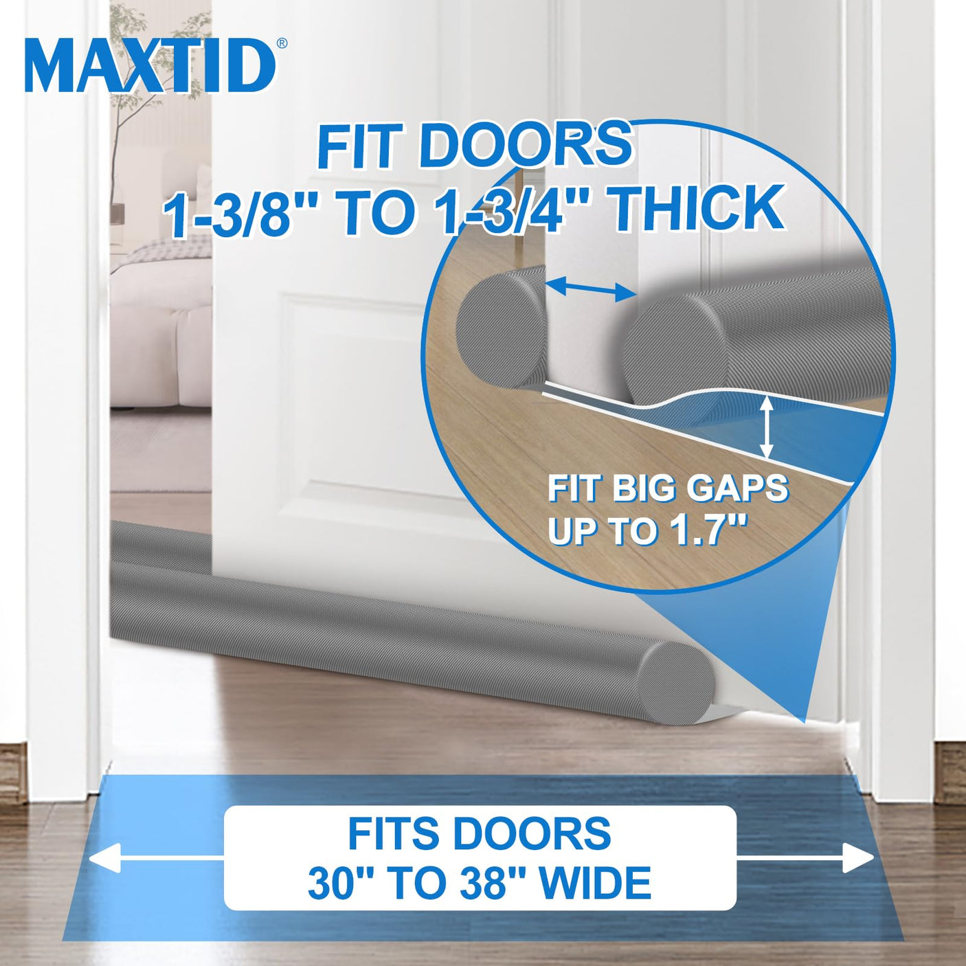 MAXTID Large Door Draft Stopper for Bottom of Doors 36” Under Door Draft Noise Blocker Black Gap Stoppers Door Draft Guard for Bottom of Doors Adjustable Door Seal Sweep Draft Home Essentials Gadgets