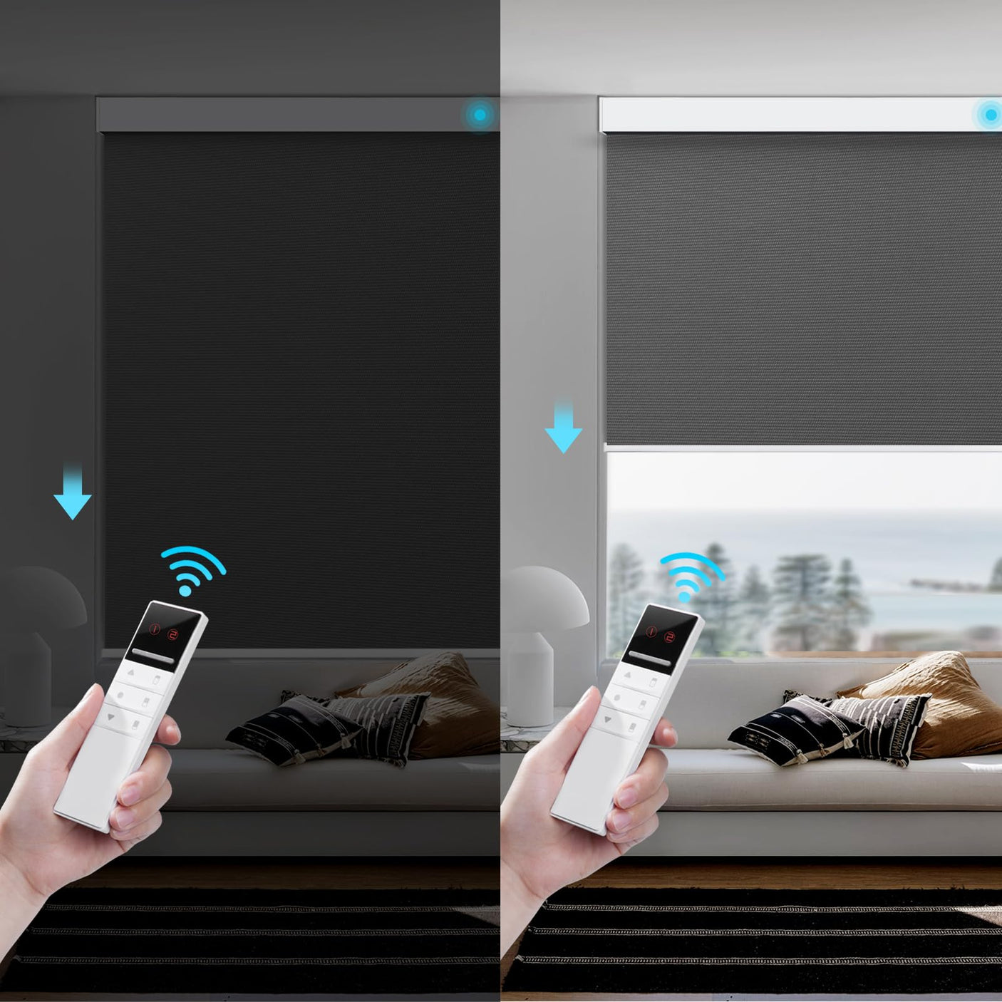 Motorized Smart Blind for Window with Remote Control, Automatic Blackout Roller Shade Customizable Size,with Valance Child Safety Rechargeable Battery Blinds (Full Blackout Black)