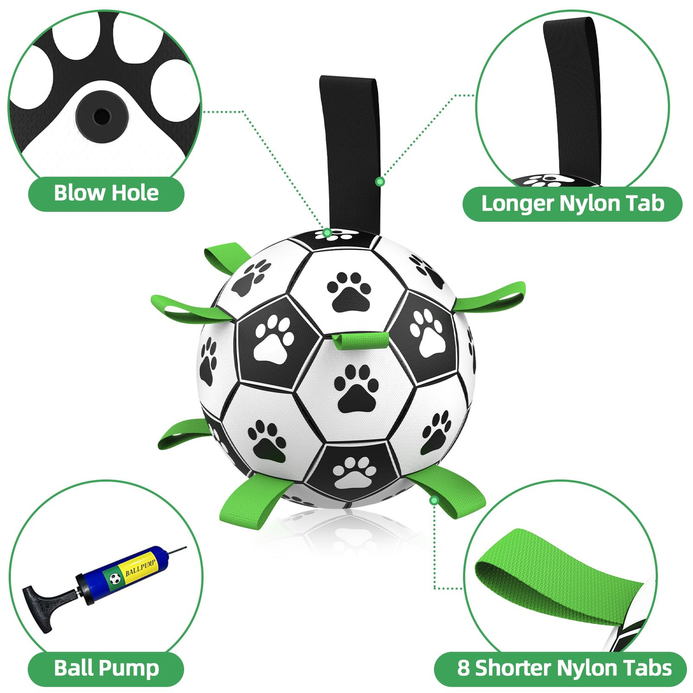 QDAN Premium Dog Toys Balls, Dog Soccer Ball with Straps, Dog Birthday Gifts, Herding Ball, Durable Balls for Small Medium Pet, Puppy Outdoor Toy, Pet Training Soccer Ball, World Cup Soccer (6 Inch)