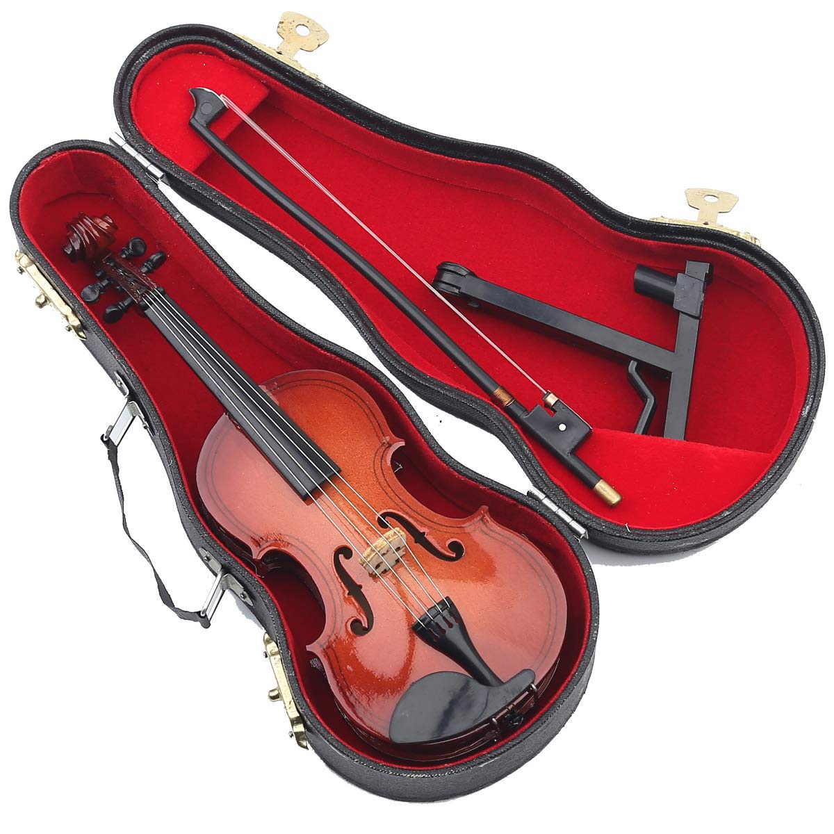 Wooden Miniature Violin with Stand, Bow and Case Mini Musical Instrument Violin Replica Collectible Figurines Dollhouse Accessories Model Home Decoration Display Ornament (3.15"x1.18"x0.59")