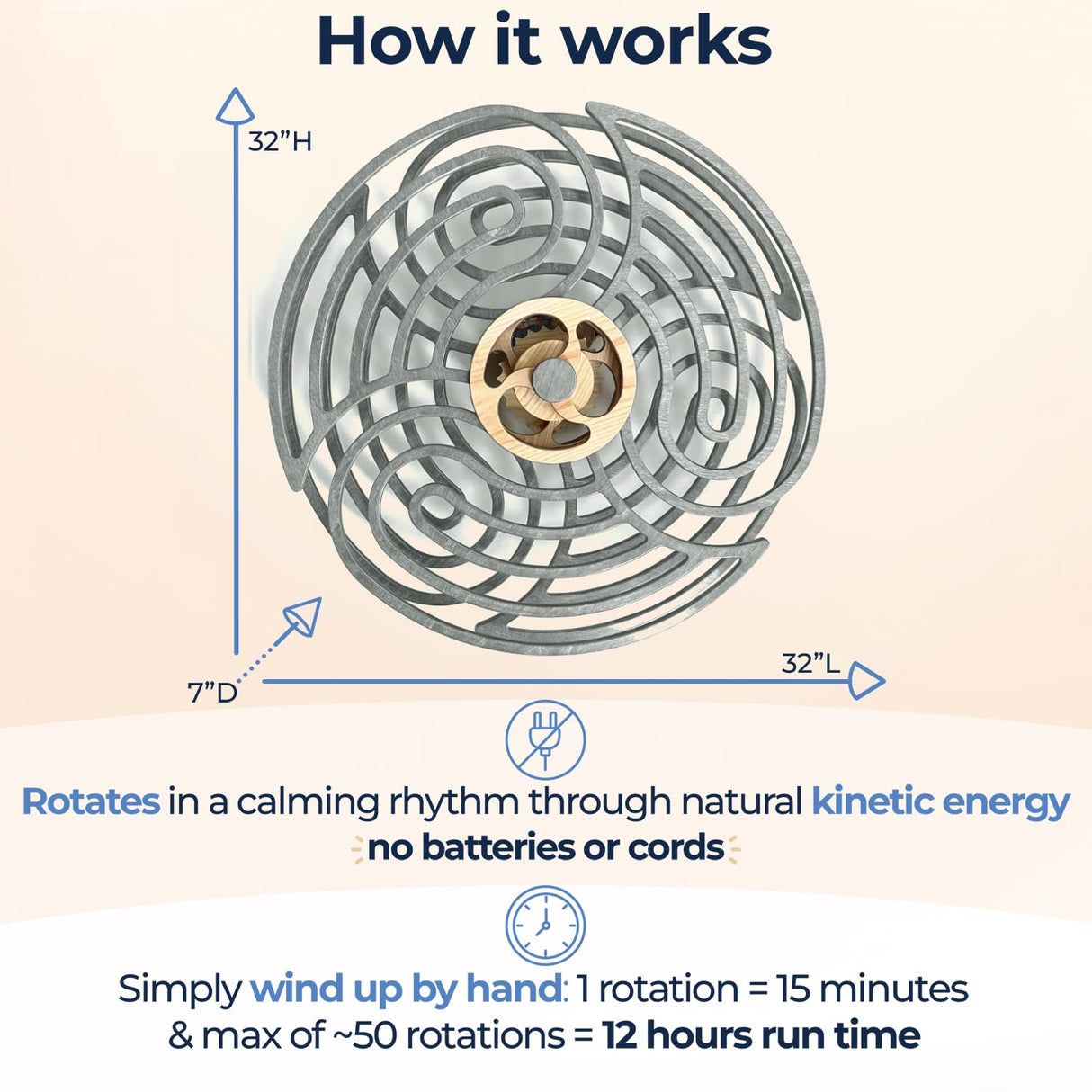 Mindsight Moving Kinetic Wall Art - Wind up to power peaceful motion (no battery) - Calming Wall Décor for Living Room, Office, Bedroom, Kitchen - Hand Crafted Wood - Ripple, Canyon Brown
