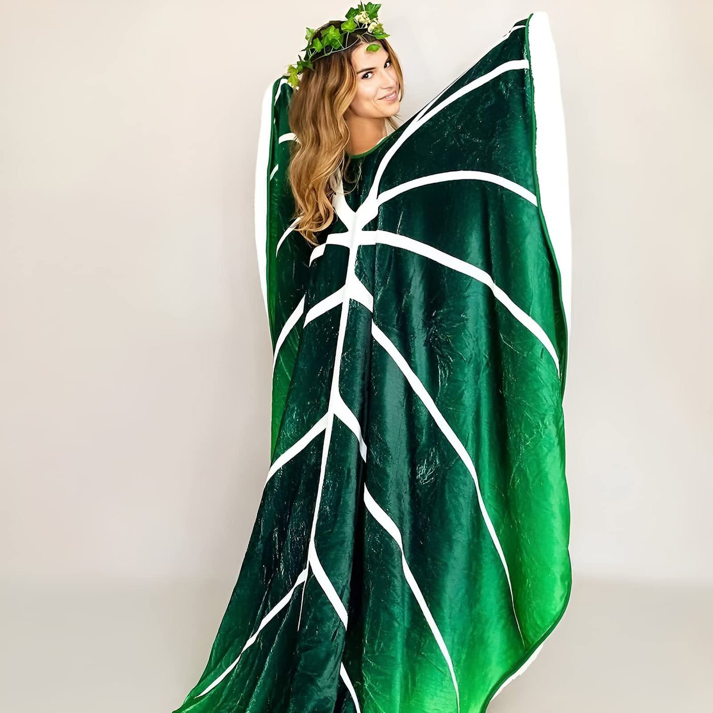 Large Leaf Blanket, Plush Plant Blankets, Throw Blanket for Bed, Large Lush Green Leaf Design Accent for Plant Lovers, Great Gifts for Green Thumbs, Green Blanket, (65 X 85)