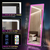 LVSOMT LED RGB Full Length Mirror, Full Body Mirror with Lights, Wall Mounted Lighted Mirror, Over The Door Hanging Mirror, 14 LED Light + Dimmable Brightness + Adjustable Speed, 47" x 16"