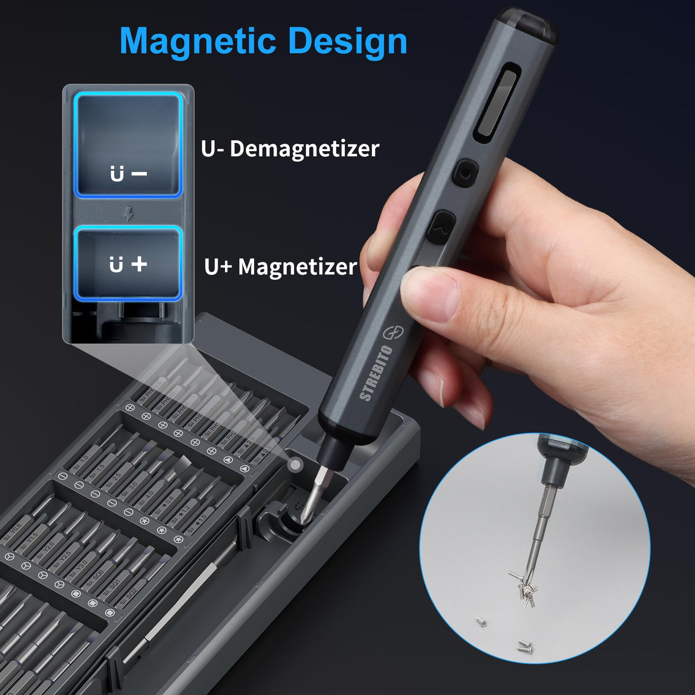 STREBITO Mini Electric Screwdriver Set, 70 in 1 Small Electric Screwdriver Cordless - 64 S2 Preicison Bits, 5 Torque Settings, 4 LED Lights, Mini Power Screwdriver Repair Tool Kit for PC RC Electronic