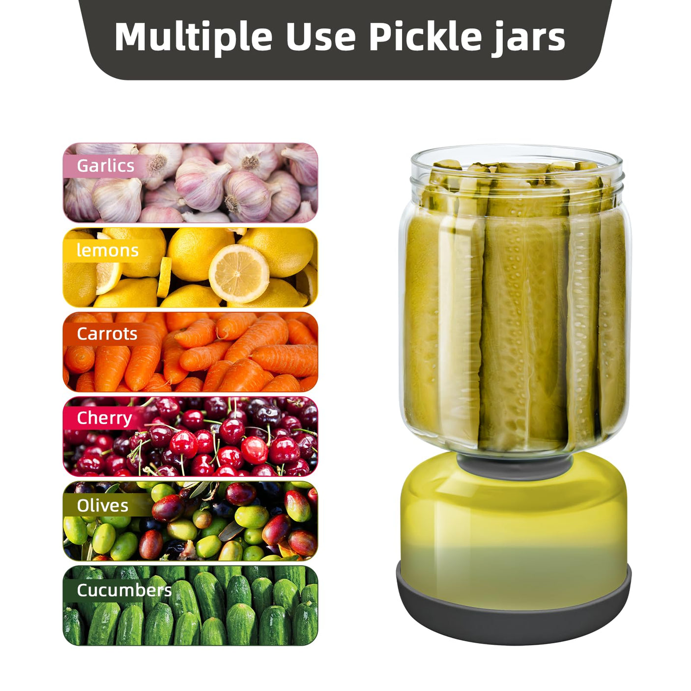 WhiteRhino Pickle Jar with Strainer Flip,34oz Pickle Container Pickle and Olive Hourglass Jar,Glass Flip Pickle Jar Juice Separator Jar with Airtight Lid for Jalapeno Gherkin