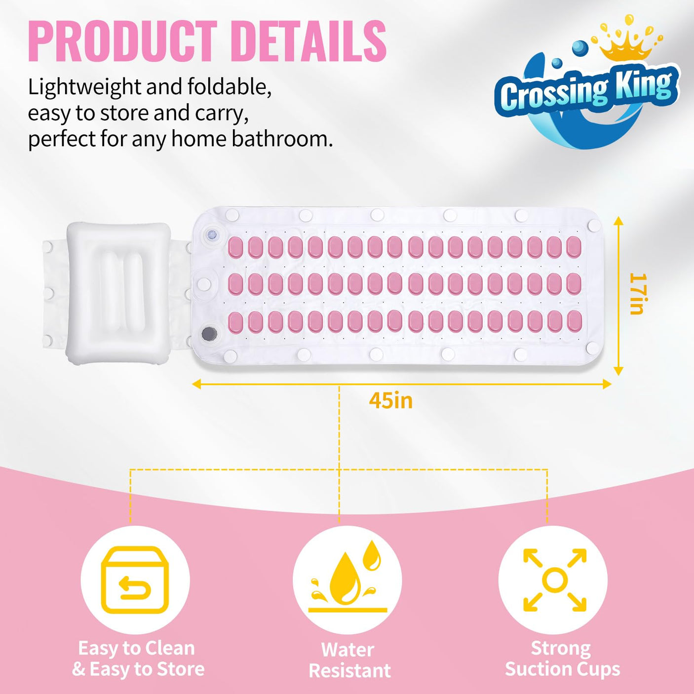 Bubble Bath Mat Tub Spa Massager, Portable Spa Bubble Bath Massager with Upgraded Powerful Suction Cup, Electric Air Pump, Pillow and Remote Control for Relaxation 45 * 17in (Grey)