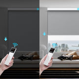 Motorized Smart Blind for Window with Remote Control, Automatic Blackout Roller Shade Customizable Size,with Valance Child Safety Rechargeable Battery Blinds (Full Blackout Black)
