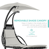 Best Choice Products Outdoor Hanging Curved Steel Chaise Lounge Chair Swing w/Built-in Pillow and Removable Canopy -Red