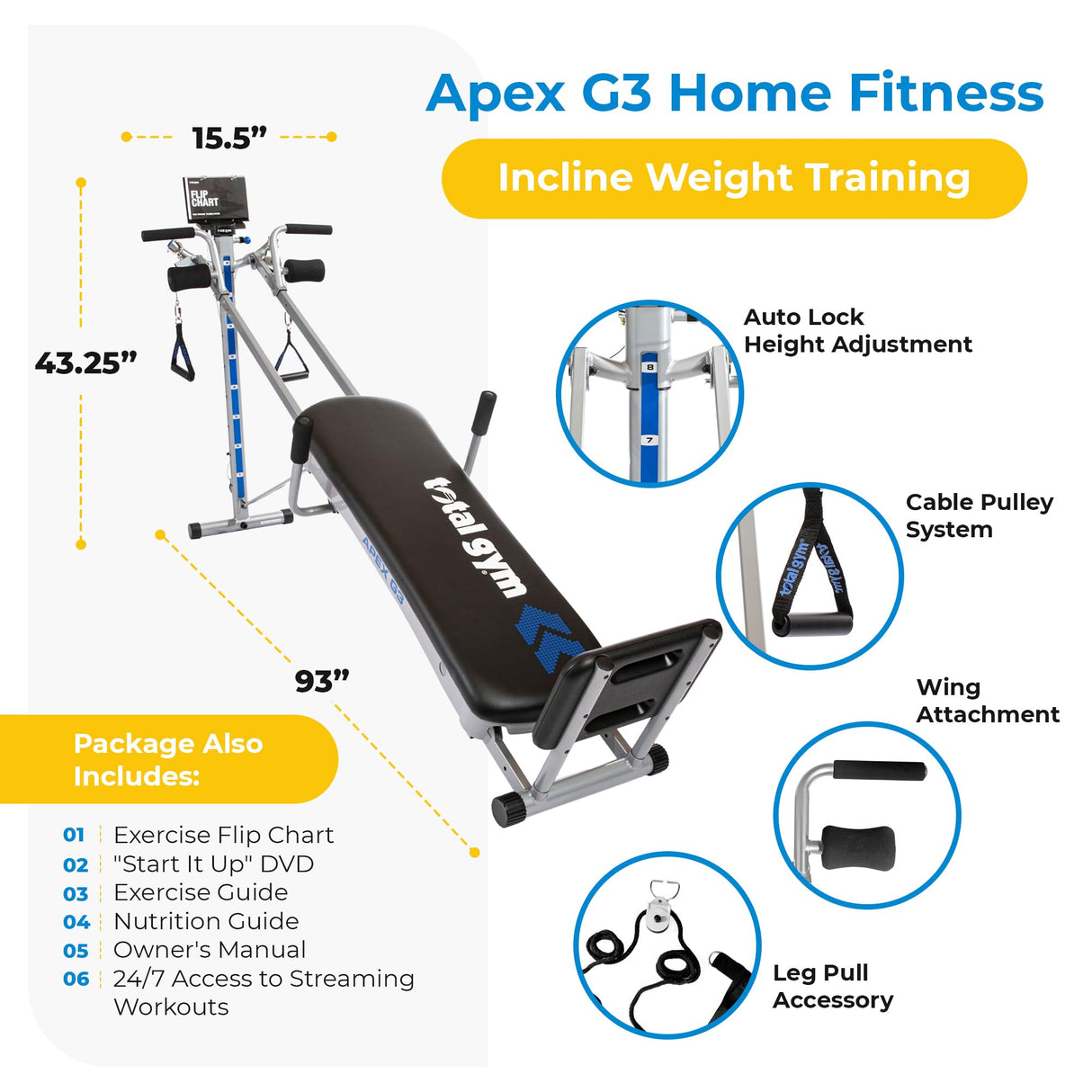 Total Gym APEX Versatile Indoor Home Gym Workout Total Body Strength Training Fitness Equipment
