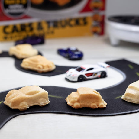 Car Mini Waffle Maker- Make 7 Different Race Cars Trucks & Automobile Vehicle Shaped Pancakes for Kids Adults- Electric Waffler Iron w Recipe Guide, NonStick Pan Cake Baker Machine- Fun Gift for Him