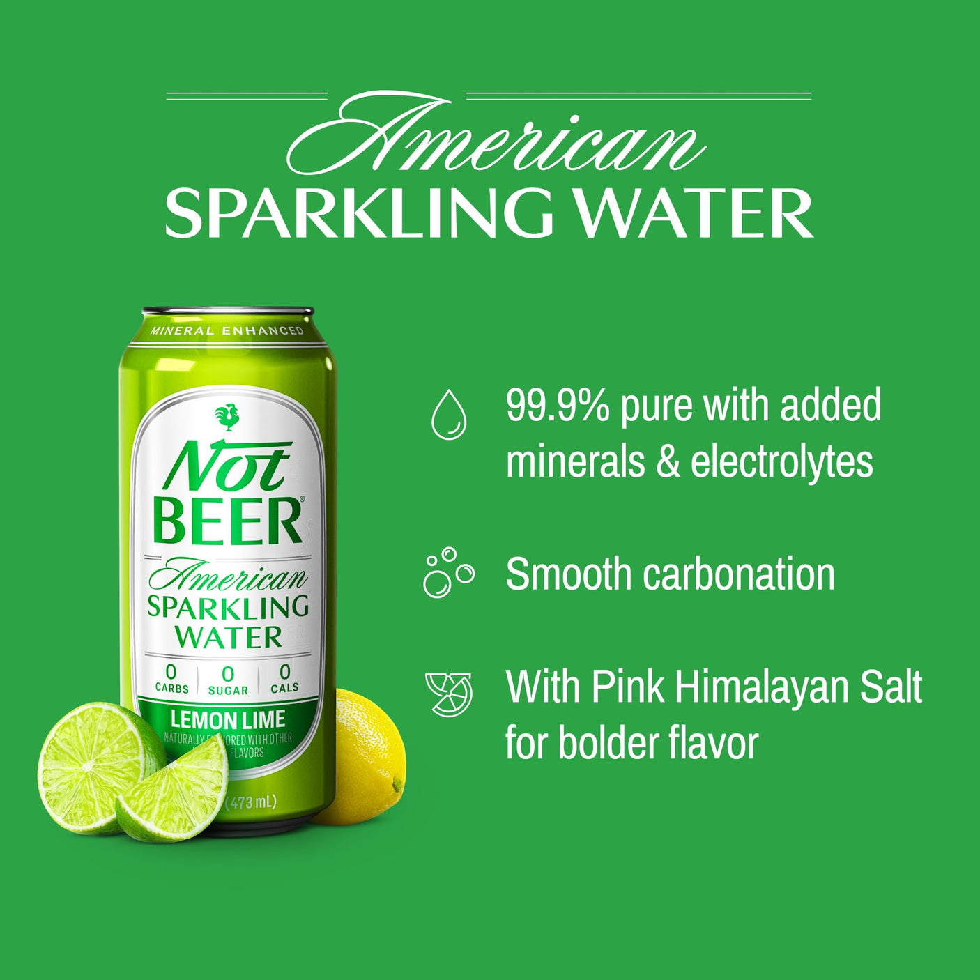 Not Beer American Sparkling Water, Original, 99.9% Pure, Mineral & Electrolyte Blend, Unflavored Carbonated Water, Made in America, Plain Sparkling Water, 16 Oz Tallboy Cans, 8 Pack