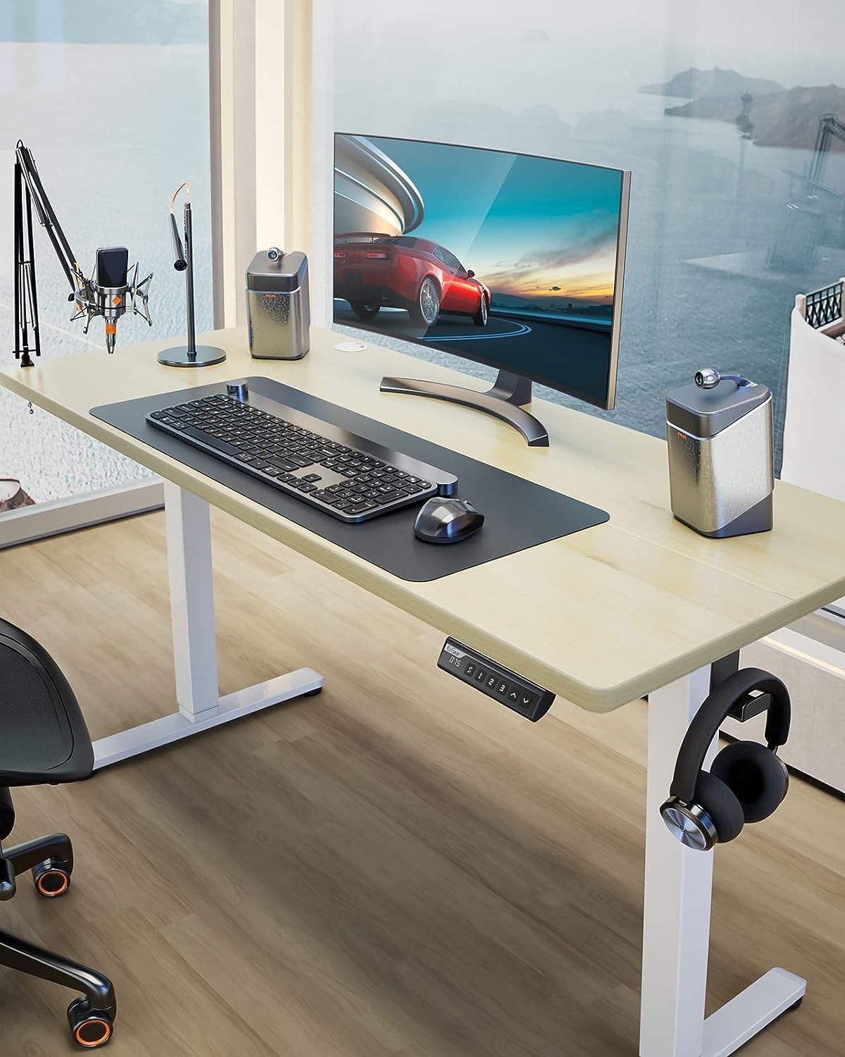 ErGear Height Adjustable Electric Standing Desk, 55 x 28 Inches Sit Stand up Desk, Large Memory Computer Home Office Desk with Two-Piece Desktop (Black)