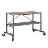 COSCO SmartFold Butcher Block Portable Workbench / Folding Utility Table (Hardwood Top, 700LB Total Weight Capacity, Locking Casters, Gray Steel Frame, 1 Pack)