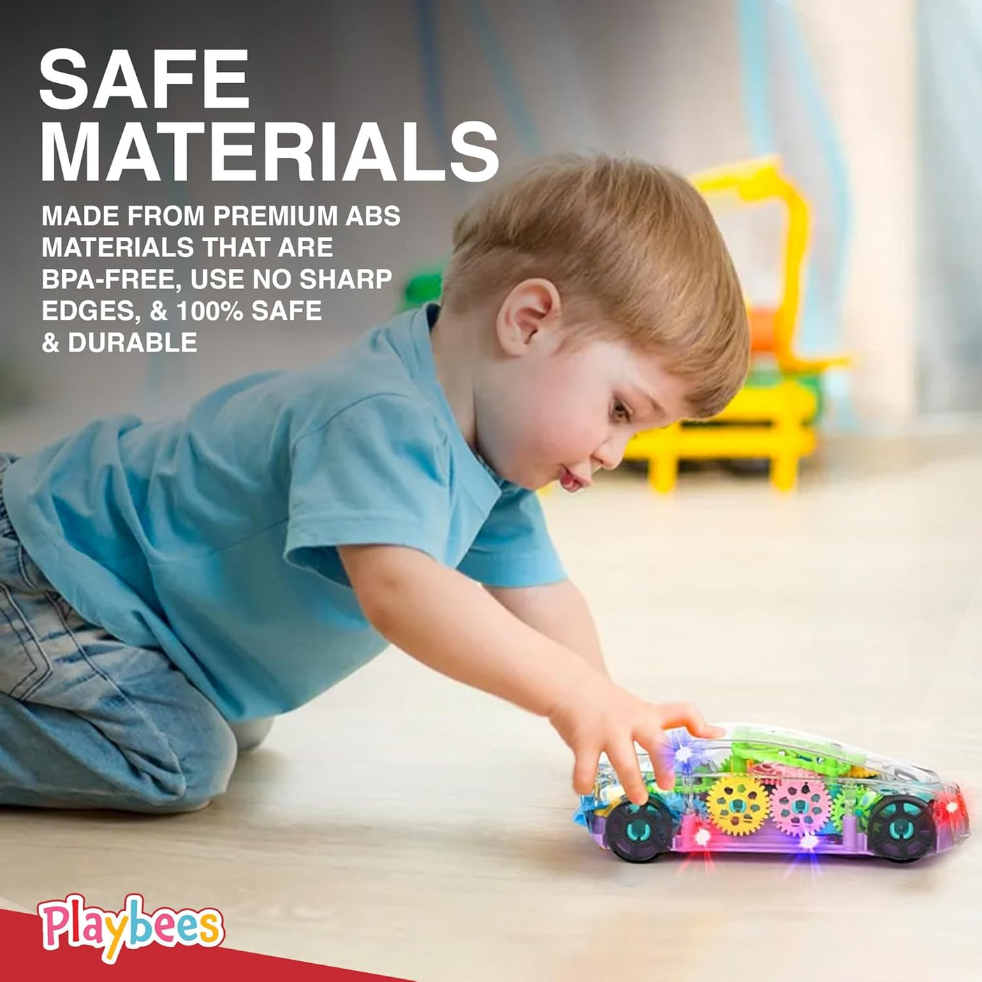 Light-Up Transparent Car Toy, Toys for Autistic Kids Ages 3-5 Sensory Toy for Kids with Autism Special Needs Toys, Bump and Go Toys for Toddlers Music and LED Effects Great Gift Idea