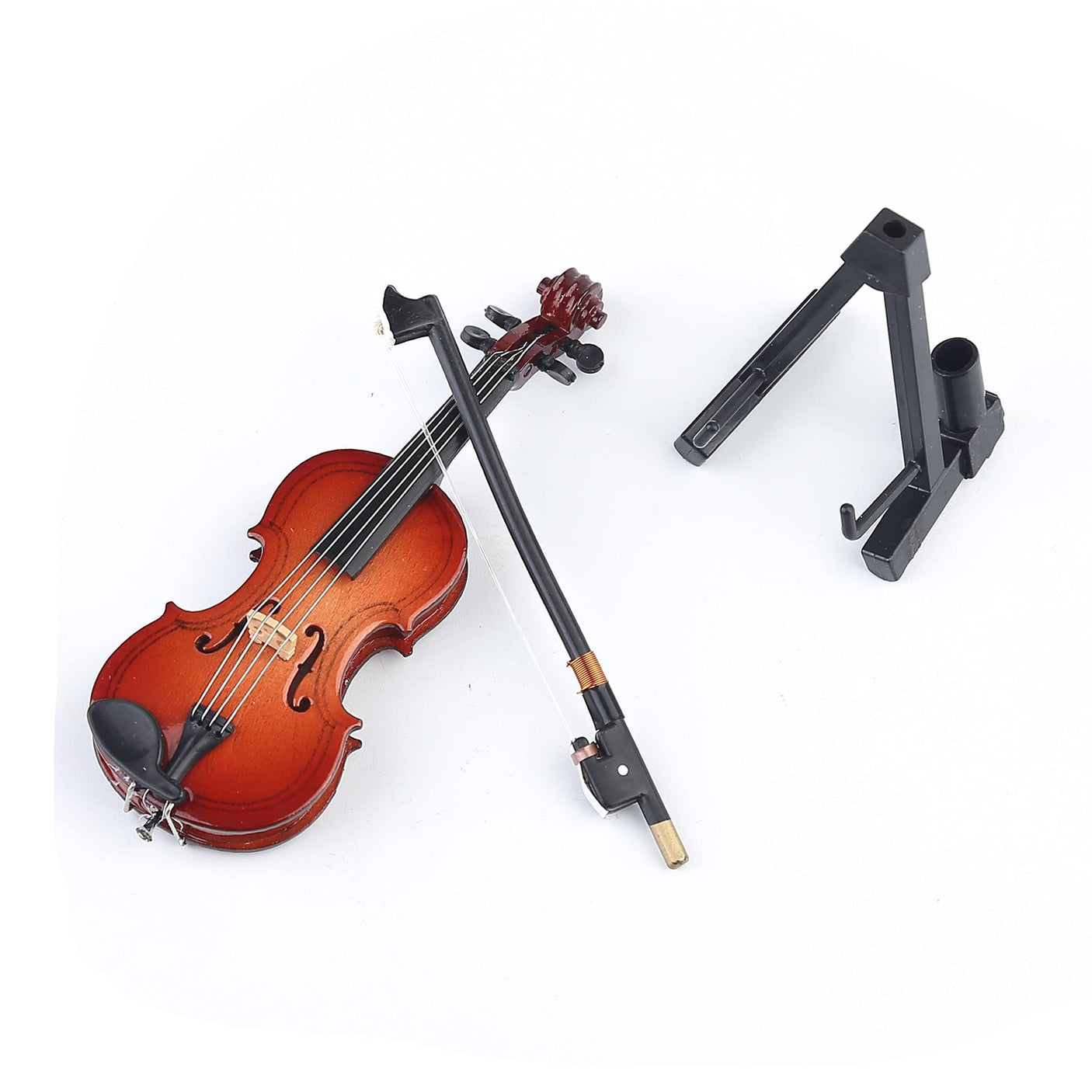Wooden Miniature Violin with Stand, Bow and Case Mini Musical Instrument Violin Replica Collectible Figurines Dollhouse Accessories Model Home Decoration Display Ornament (3.15"x1.18"x0.59")