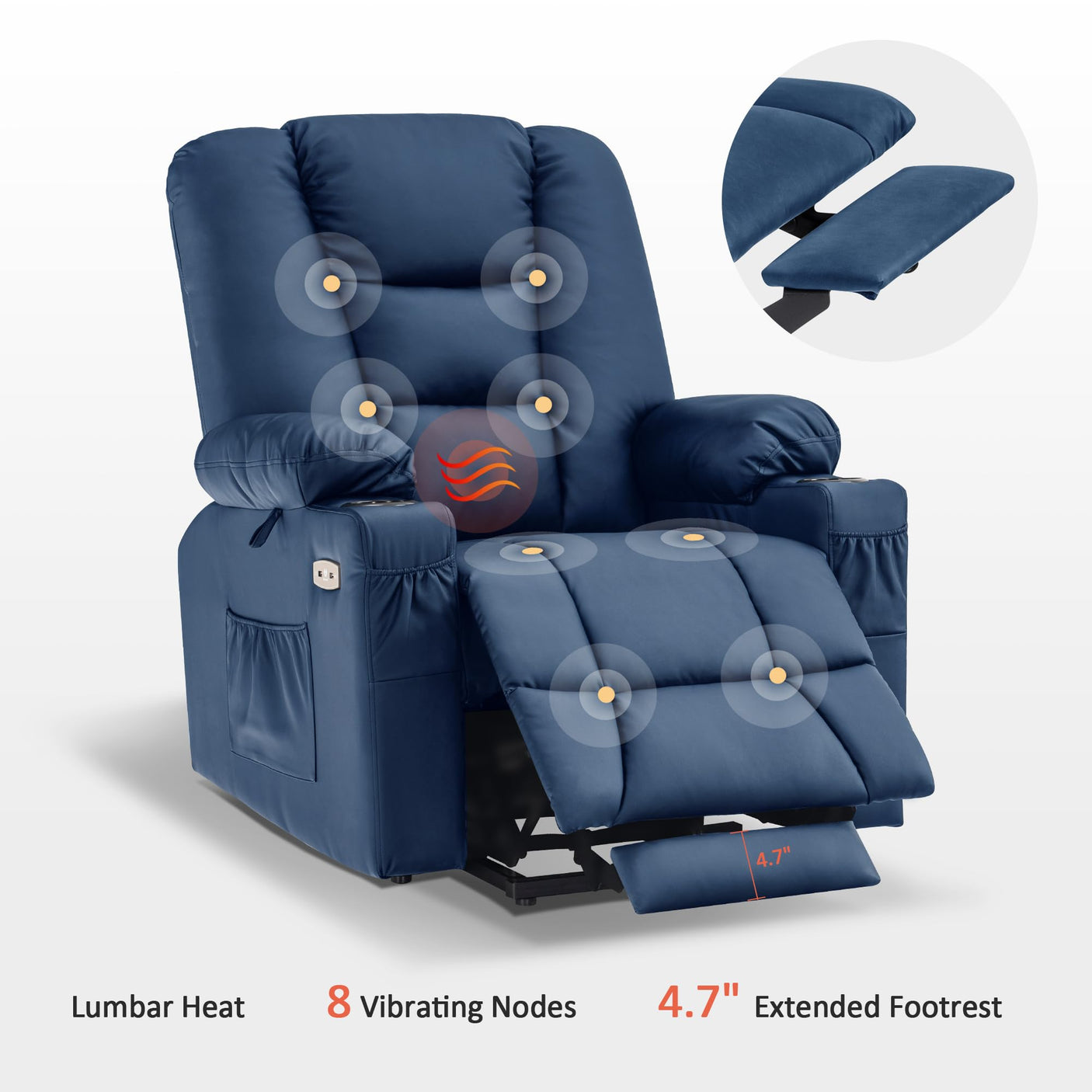 MCombo Power Lift Recliner Chair for Elderly, Lift Chair with Heat and Massage, USB Ports, Cup Holders, Faux Leather 7519 (Medium, Dark Brown)