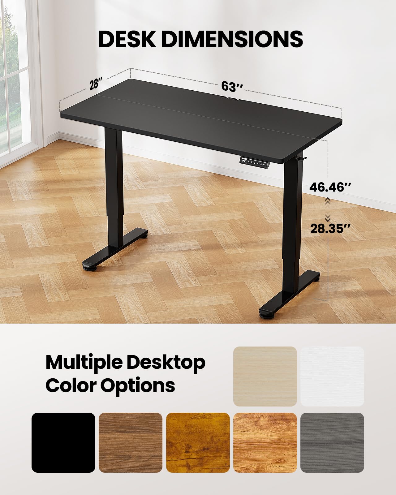 ErGear Height Adjustable Electric Standing Desk, 55 x 28 Inches Sit Stand up Desk, Large Memory Computer Home Office Desk with Two-Piece Desktop (Black)