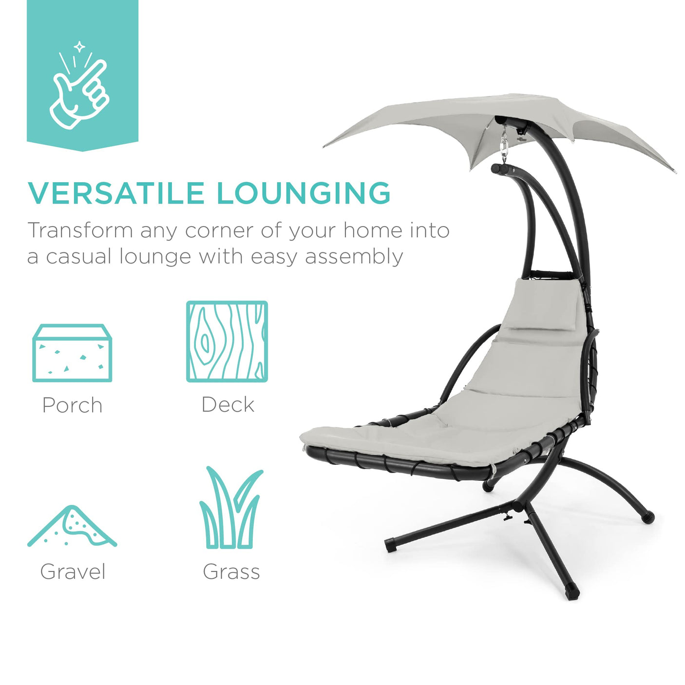 Best Choice Products Outdoor Hanging Curved Steel Chaise Lounge Chair Swing w/Built-in Pillow and Removable Canopy -Red