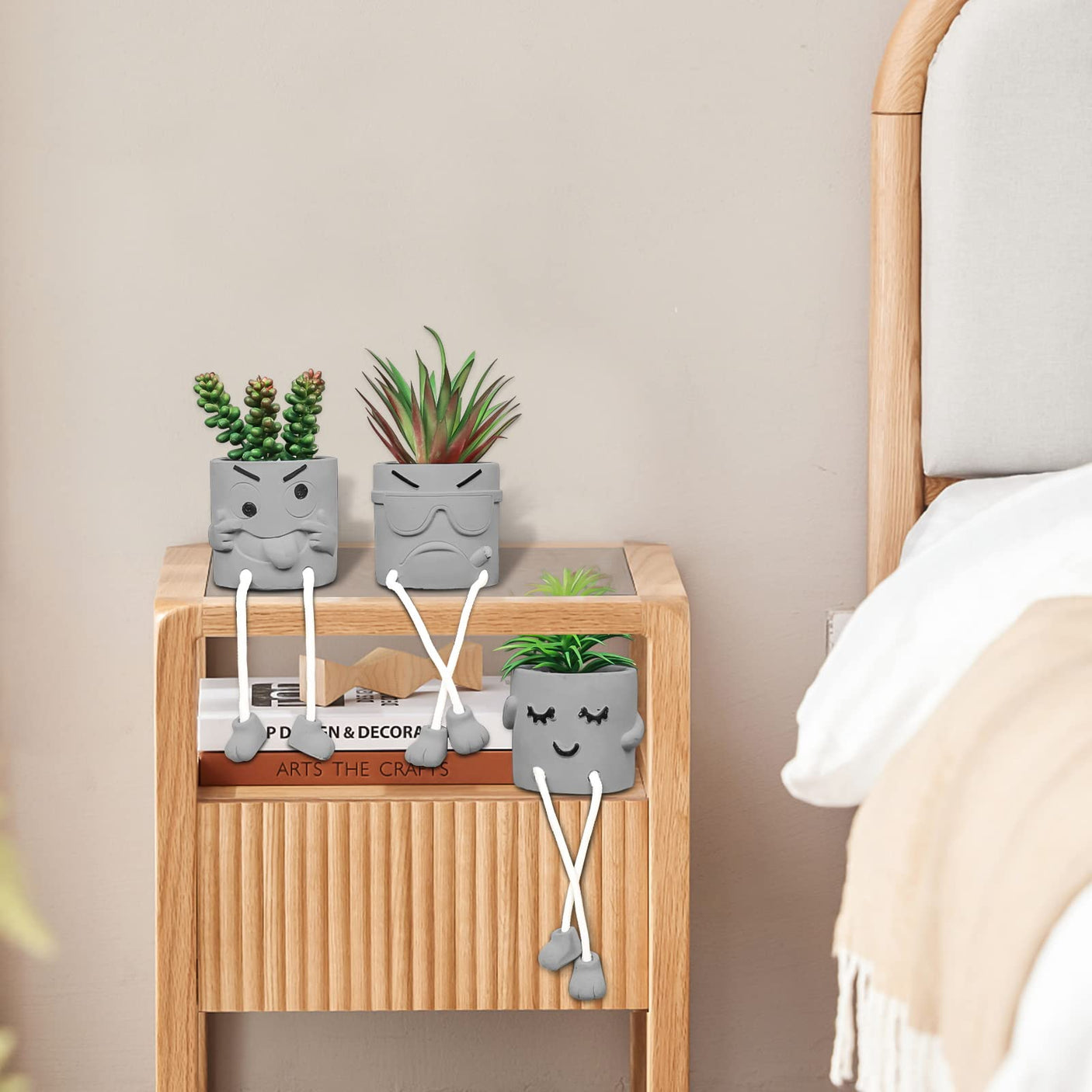 Zerzsy 3pcs Creative Artificial Succulents with Gray Flower Pots, Mini Potted Succulents for Home Office Desk Decor and Gift Choice