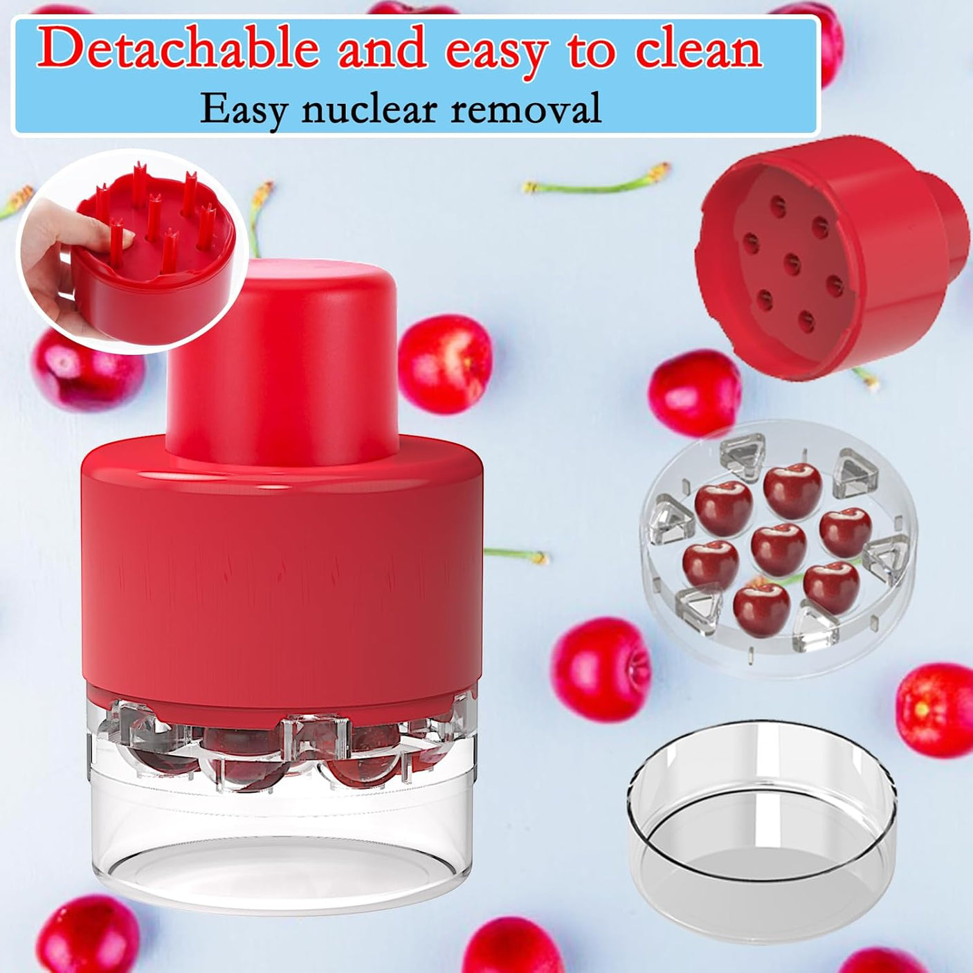 Cherry Pitter, Stainless Steel Olive and Cherries Pitters Corer Tool with Space-Saving Lock Design, Multi-Function Fruit Pit Remover for Cherry Jam (Black)
