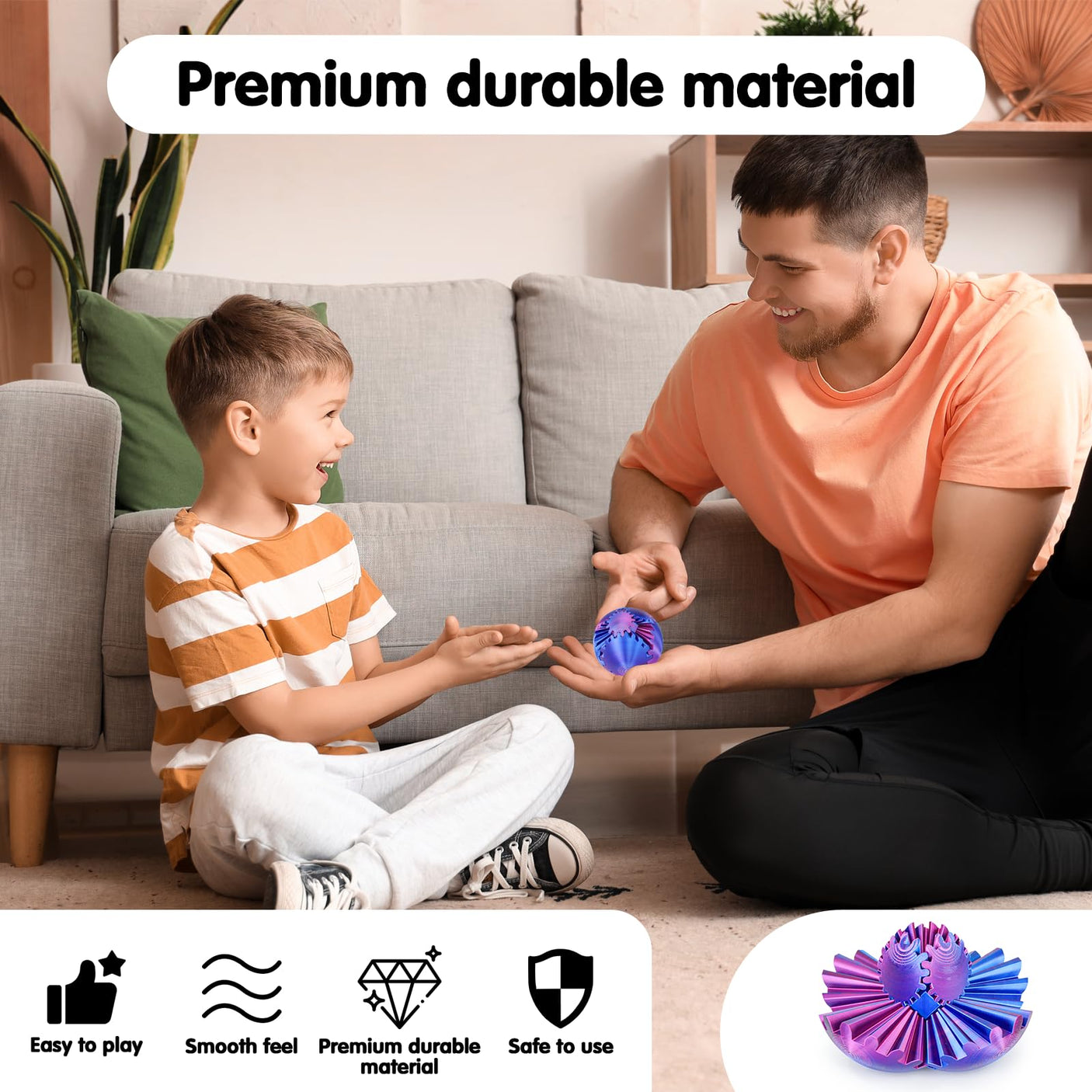 Gear Ball 3D Printed Cube Fidget Toy,Gear Sphere Fidget Toys,Sensory Toys for Stress and Anxiety Relief, Desk Toy Fidget Spinners,Stocking Stuffers for Adults & Kids Gift(Blue Green, 3.1 Inch)
