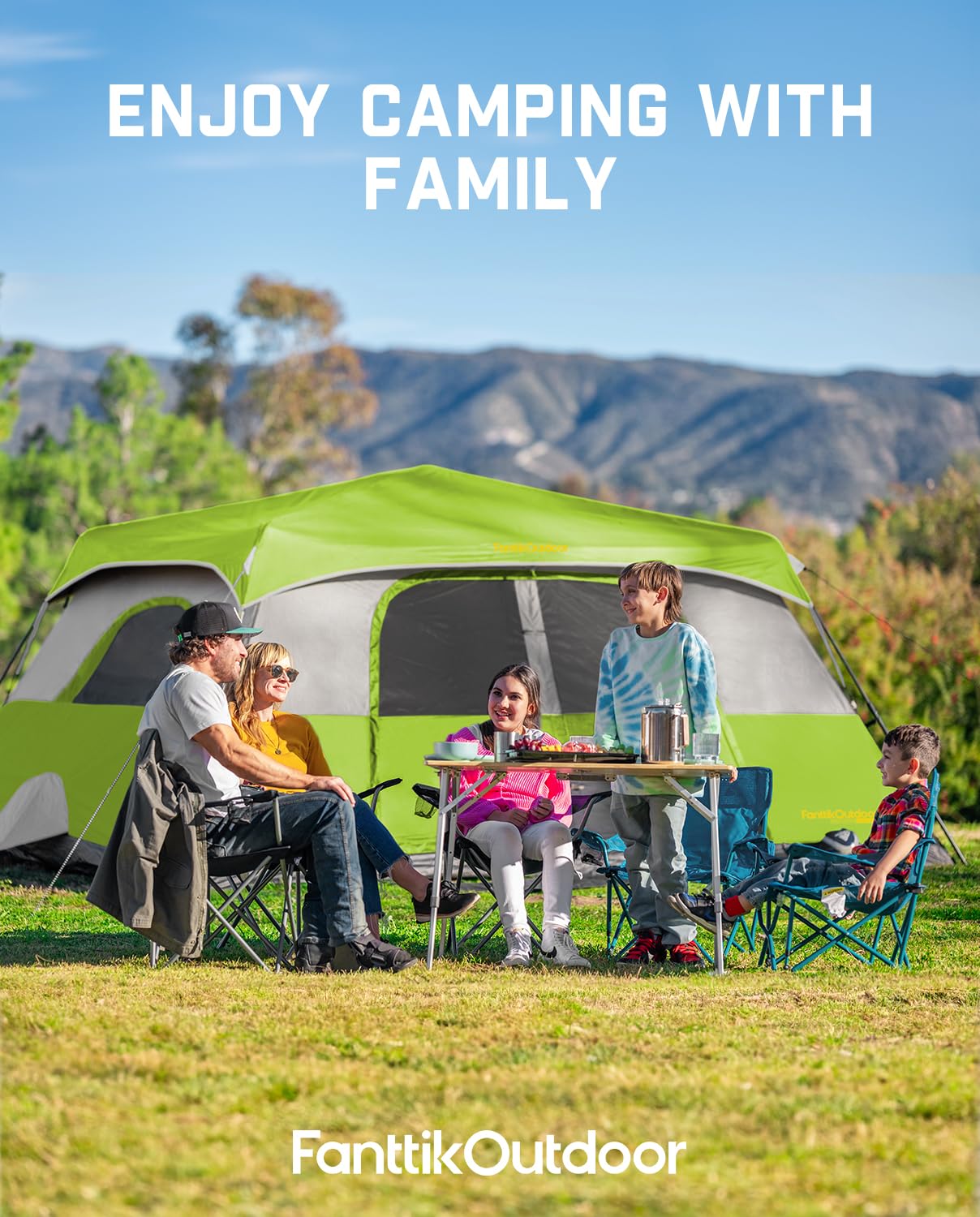 FanttikOutdoor Camping Tent 4/6/8/10 Person Instant Cabin Tent Setup in 60 Seconds with Rainfly & Windproof Portable with Carry Bag for Family Camping & Hiking
