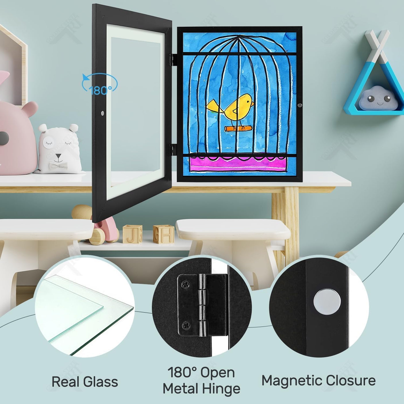 Golden State Art, 10x12.5 Kids Art Frames, Front-Opening Picture Frame Great for Kids Drawings, Artworks, Children Art Projects, Schoolwork, Home or Office (Walnut Set of 2)