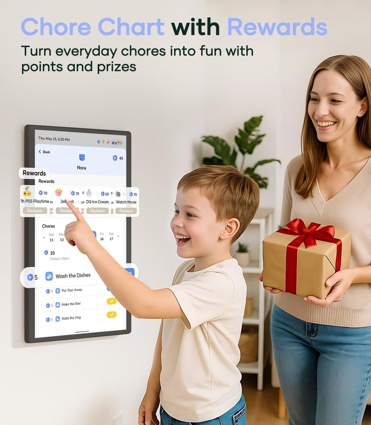 Cozyla 32 Inch Digital Calendar Wall Touch Screen Chore Chart To Do List Notepad Electronic Smart Calendar Digital for Family Meal Planner Support All App Via App Store Android Tablet Wall Mount Black