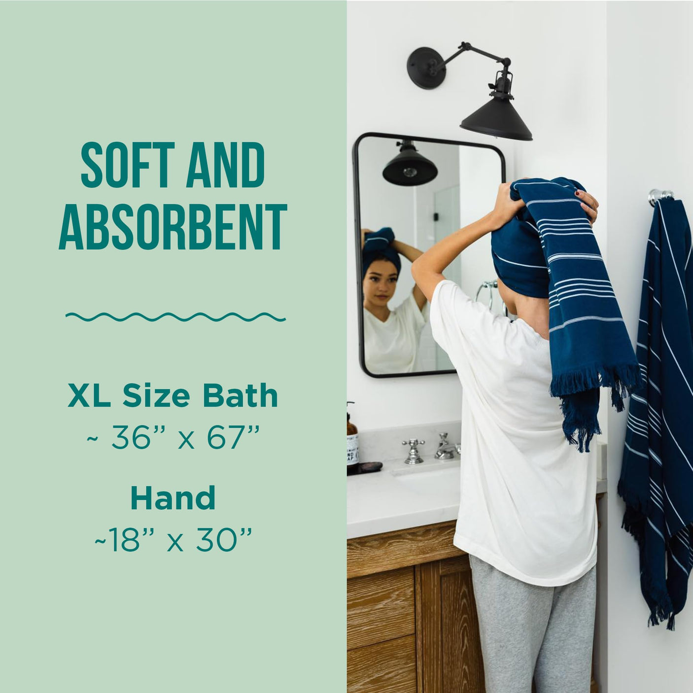 Sand Cloud Turkish Bath Towels Bundle for Bathroom, Set of 4 (Classic Green) - Large Size - 100% Certified Organic Cotton Yarn is Lightweight, Soft & Absorbent - Premium Bath Towels Dry Faster