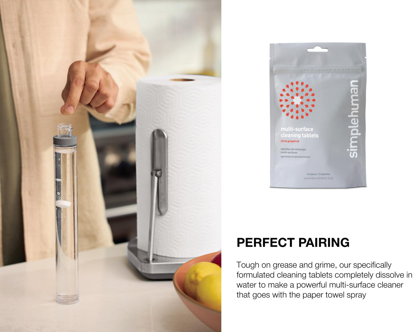 simplehuman Standing Paper Towel Holder with Spray Pump, Brass Stainless Steel, Gold