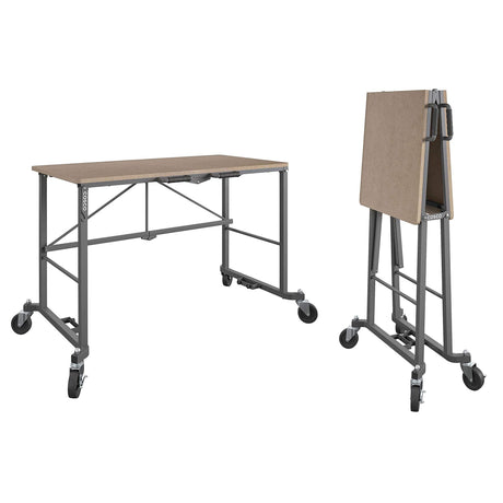 COSCO SmartFold Butcher Block Portable Workbench / Folding Utility Table (Hardwood Top, 700LB Total Weight Capacity, Locking Casters, Gray Steel Frame, 1 Pack)