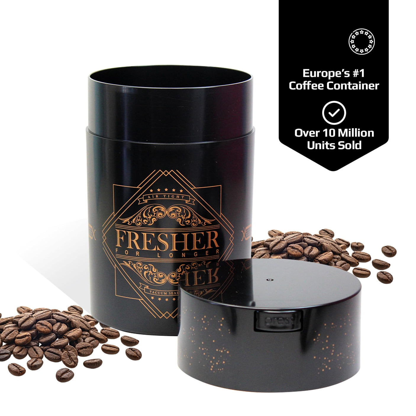 1LB Patented Airtight Multi-use Vacuum Works as Smell Proof Ground Coffee Bean Containers. Black Cap and Body, 1.85-Liter/1.6-Quart
