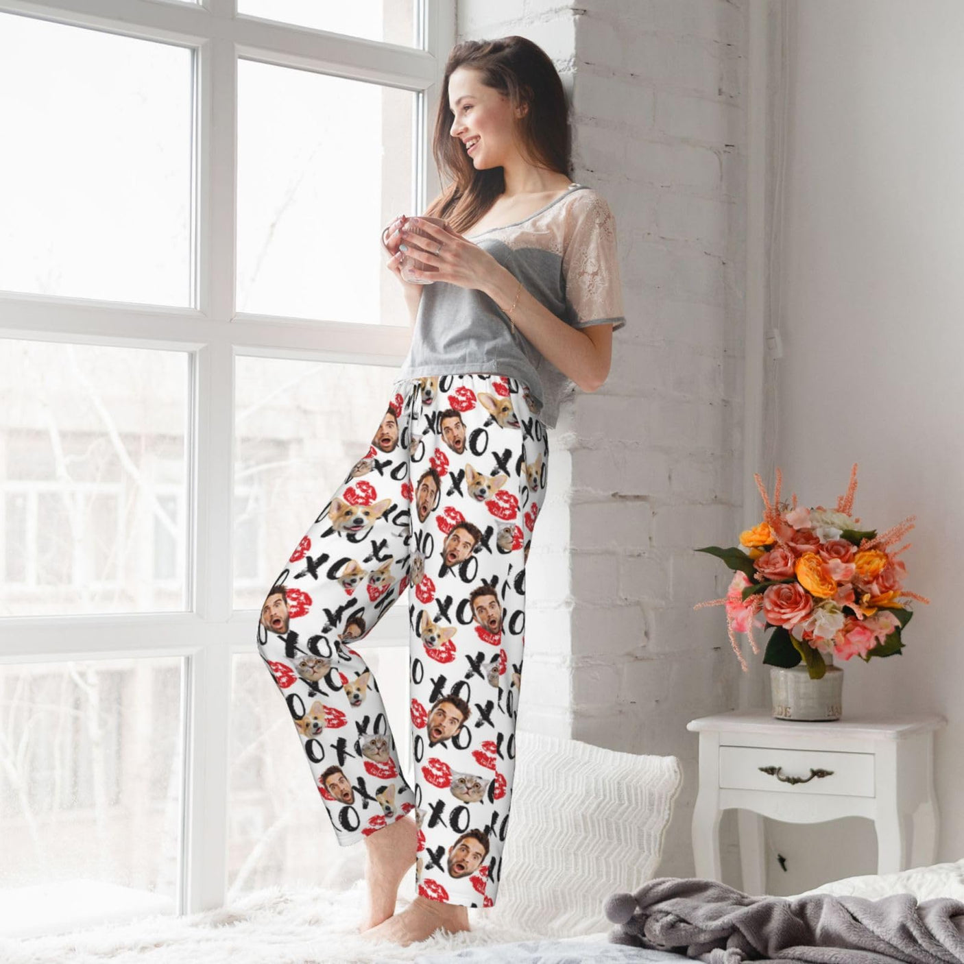 Custom Pajamas Pants Plaid Personalized Funny PJ Pant Design with Face Pajama for Men Women Dog Pet