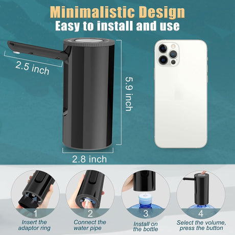 5-Gallon Water Bottle Pump Dispenser: YISH Electric Water Dispenser Pump for Bottled Water Foldable Drinking Water Pump USB-Charing Water Bottle Dispenser Automatic Water Gallon Pump