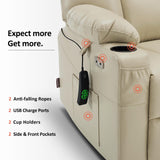 MCombo Power Lift Recliner Chair for Elderly, Lift Chair with Heat and Massage, USB Ports, Cup Holders, Faux Leather 7519 (Medium, Dark Brown)