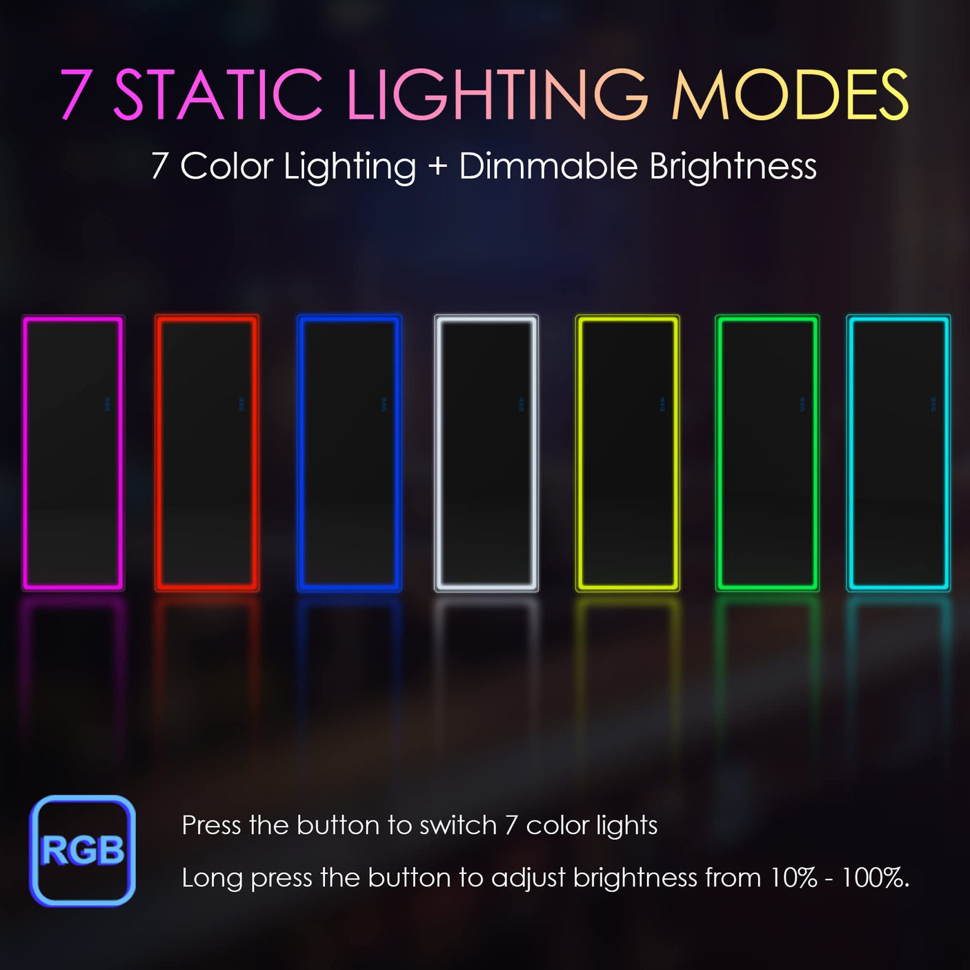 LVSOMT LED RGB Full Length Mirror, Full Body Mirror with Lights, Wall Mounted Lighted Mirror, Over The Door Hanging Mirror, 14 LED Light + Dimmable Brightness + Adjustable Speed, 47" x 16"