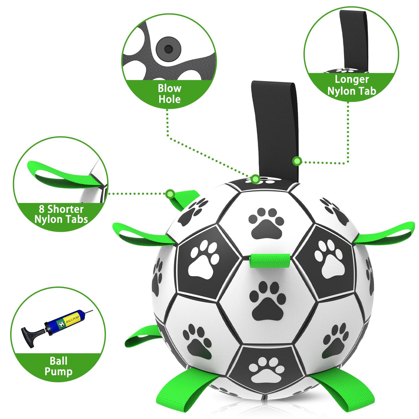 QDAN Premium Dog Toys Balls, Dog Soccer Ball with Straps, Dog Birthday Gifts, Herding Ball, Durable Balls for Small Medium Pet, Puppy Outdoor Toy, Pet Training Soccer Ball, World Cup Soccer (6 Inch)