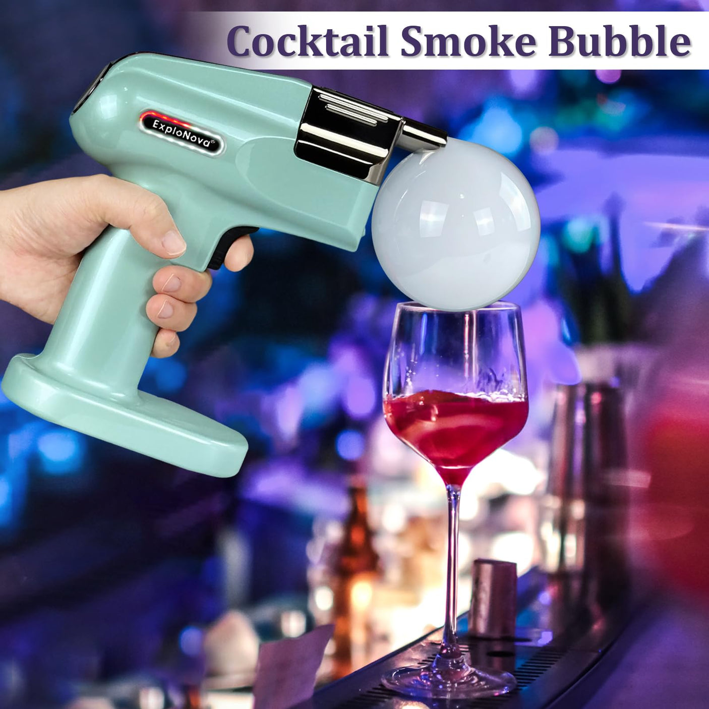 Cocktail Bubble Smoke Gun with 5 Flavour Aroma Pods and Edible Bubbles, Electric Bubble Smoke Machine, Food Drink Decor Perfect for Bar, Party and Home, Gift for Engagement & Birthday