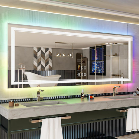 60x30 Inch LED Bathroom Mirror with Lights, Color Changing RGD Backlit and Front Light Mirror,Lighted Vanity Mirrors for Bathroom Wall, Dimmable, Anti-Fog,Shatterproof,Memory