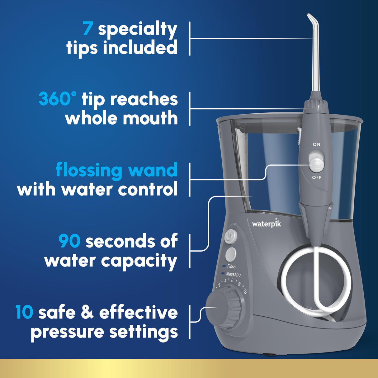 Waterpik Aquarius Water Flosser Professional For Teeth, Gums, Braces, Dental Care, Electric Power With 10 Settings, 7 Tips For Multiple Users And Needs, ADA Accepted, White WP-660, Packaging May Vary