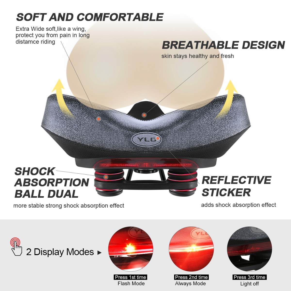 YLG Oversized Comfort Bike Seat Comfortable Replacement Bike Saddle Memory Foam Soft Bike Saddle Waterproof Universal Fit Bicycle Seat for Women Men