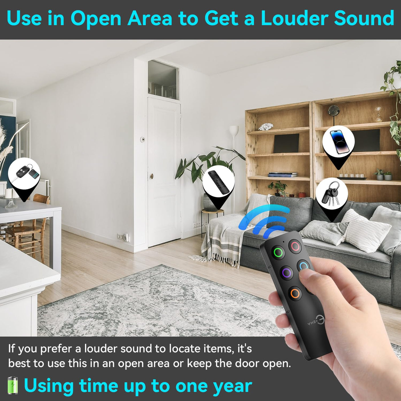 Esky Key Finder Locator with Sound, Stick-on TV Remote Control Finder, Item Locator Tags with 85dB Noise Sound 6 Receivers, Wallet Tracker Key Finders for Finding Keys, Remote Gift Idea