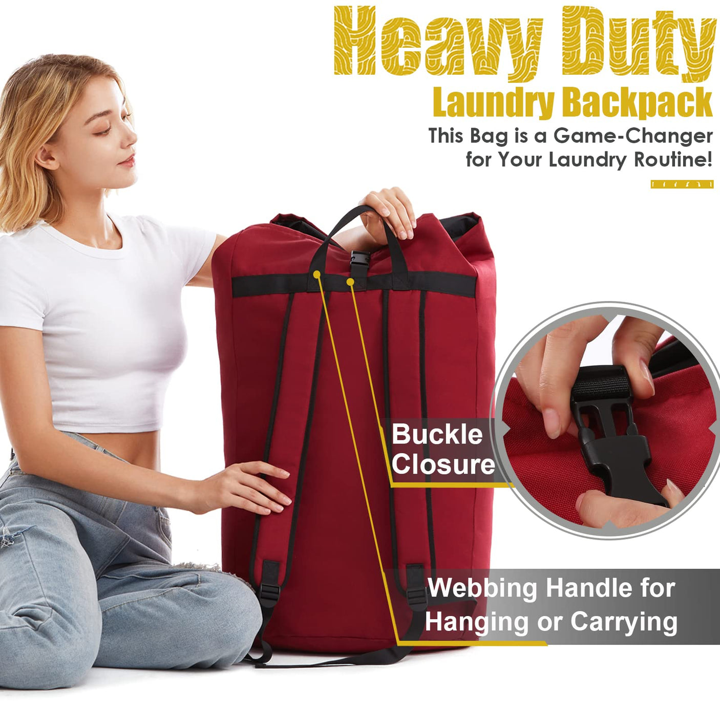 Laundry Bag Backpack Extra Large, 115L Laundry Backpack with Padded Shoulder Strap, Sturdy Travel Laundry Bags, Hanging Laundry Bag for College Dorm, Apartment, Clothes Hamper Bag for Laundromat
