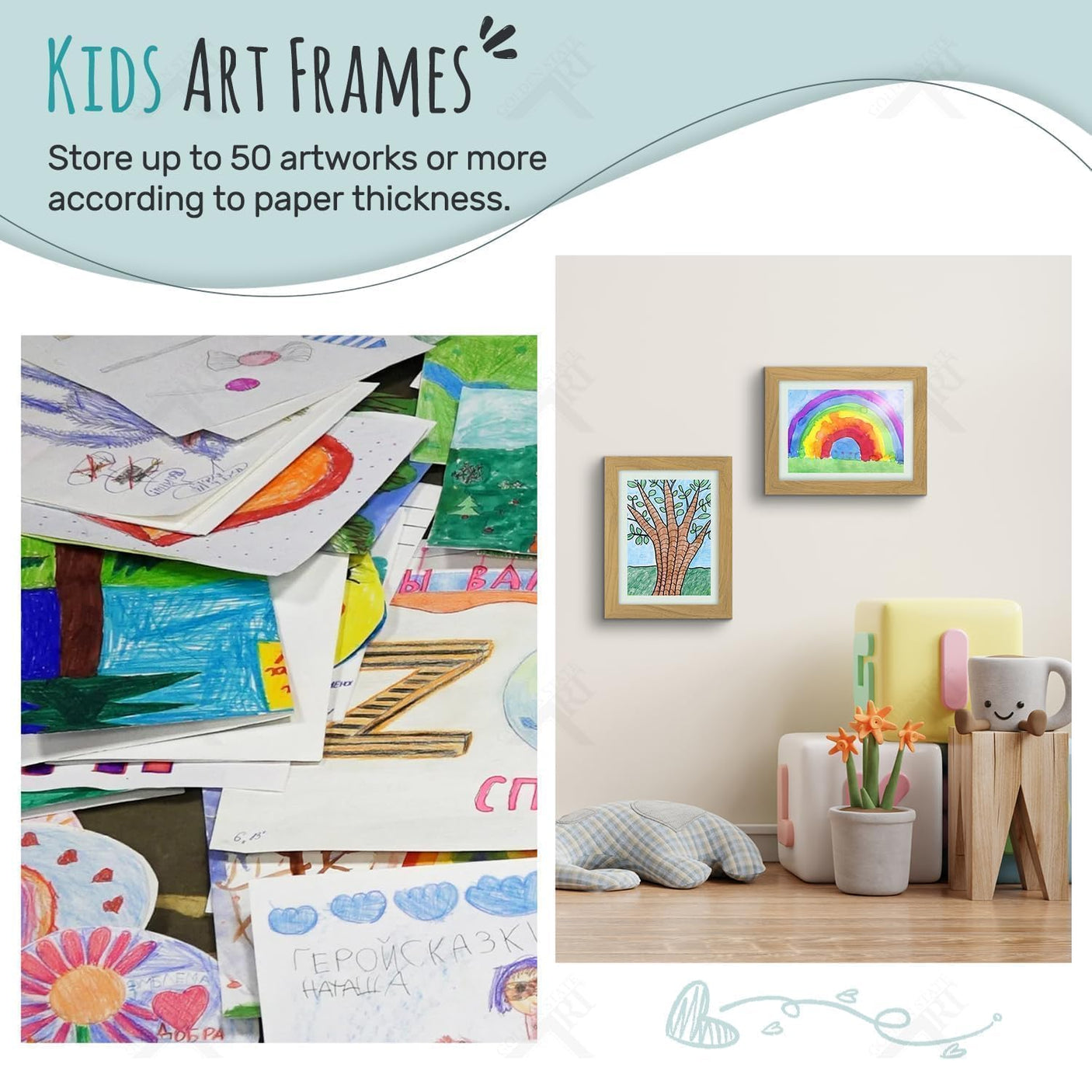Golden State Art, 10x12.5 Kids Art Frames, Front-Opening Picture Frame Great for Kids Drawings, Artworks, Children Art Projects, Schoolwork, Home or Office (Walnut Set of 2)