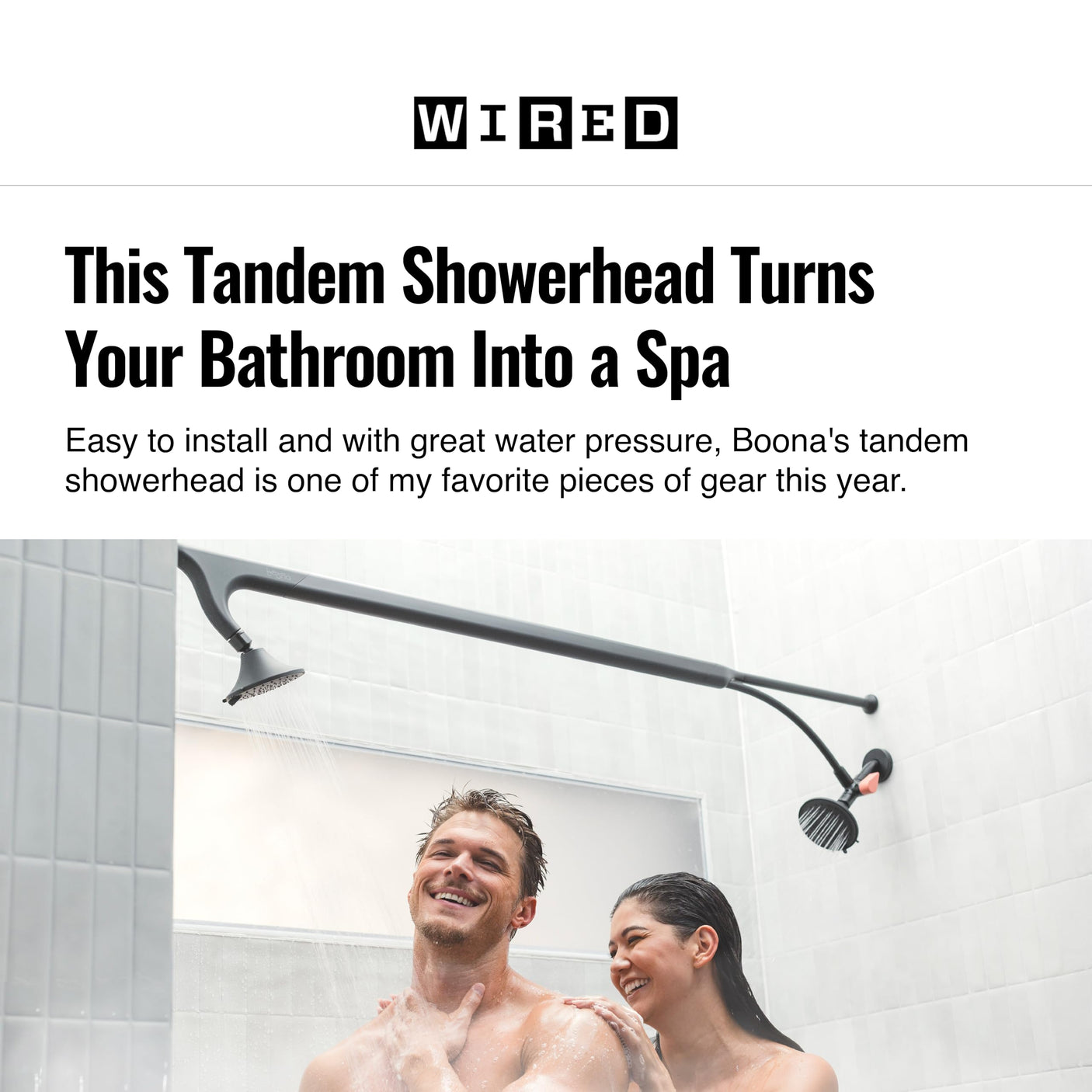 BOONA - The Original Tandem Shower | As Seen On Shark Tank | Double Shower Head for Couples, High Pressure Dual Shower Heads (One Showerhead, Midnight Black)