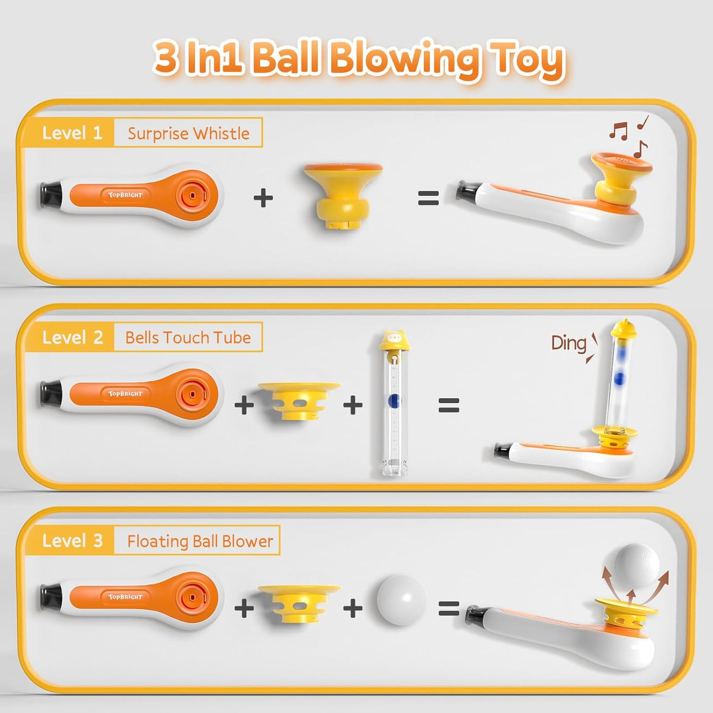 TOP BRIGHT 3 in 1 Sensory Toys for Toddler with Whistle, Ball Blowing, Floating Blow Pipe Balls – Autism Sensory Products, Fine Motor Skills, Toddler Toys for 3 4 5 Year Old Boys Girls Gifts