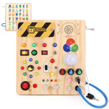 Busy Board, Montessori Toy for 1-3 Years Old, Wooden Toddler Sensory Travel Toy, Ideal Gift for 1+ Year Old Boys (Busy Board Plus V2), Medium, Yellow