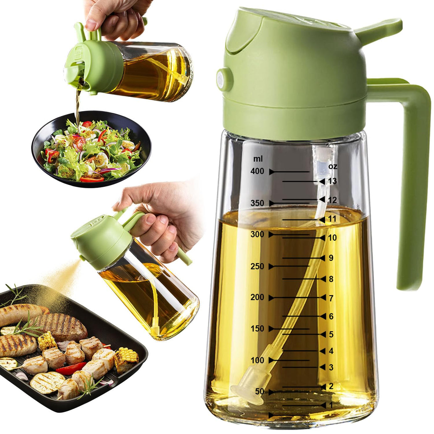 TrendPlain 16oz/470ml Glass Olive Oil Sprayer for Cooking - 2 in 1 Olive Oil Dispenser for Kitchen Gadgets, Air Fryer, Salad, and BBQ - Navy